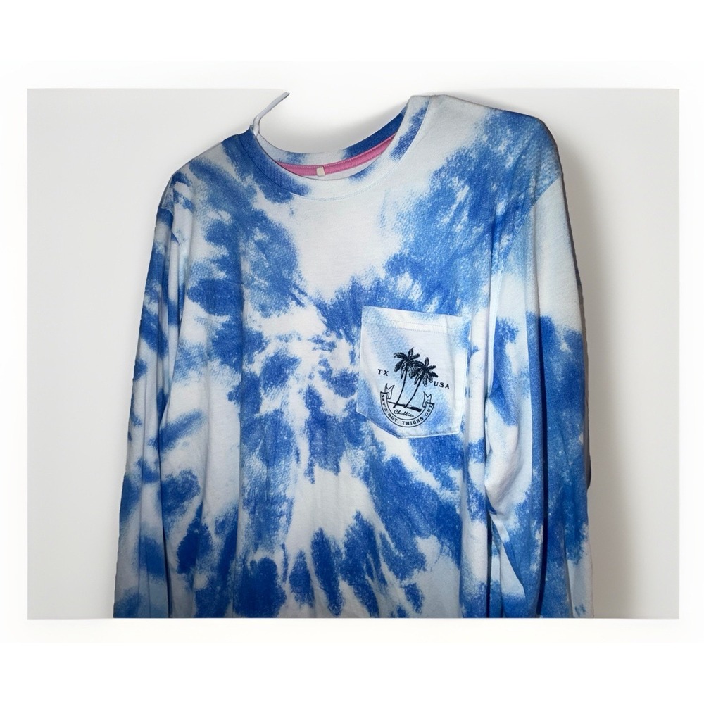 Chubbies Men's The Wave Pool Long Sleeve Graphic T-Shirt Size M Blue Tie-Dye